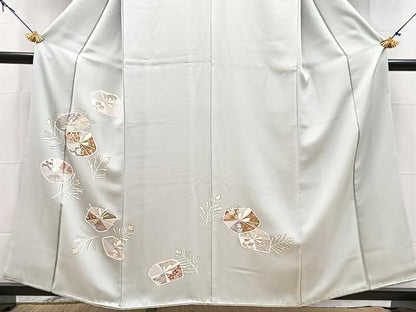 平和屋着物●訪問着　駒刺繍　草花文　金彩　正絹　逸品　BAAX9749yc
