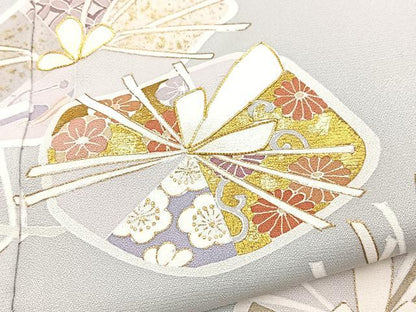 平和屋着物●訪問着　駒刺繍　草花文　金彩　正絹　逸品　BAAX9749yc