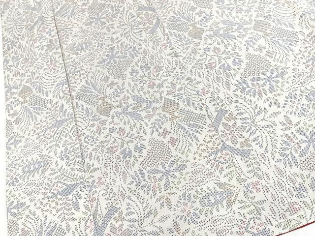平和屋着物●本場大島紬　白大島　7マルキ　幾何学花文　正絹　逸品　BAAX9753yc
