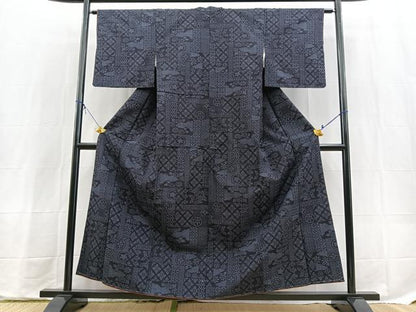 平和屋着物■上質な紬　切嵌吉祥花文　正絹　逸品　未使用　BAAX9754yc