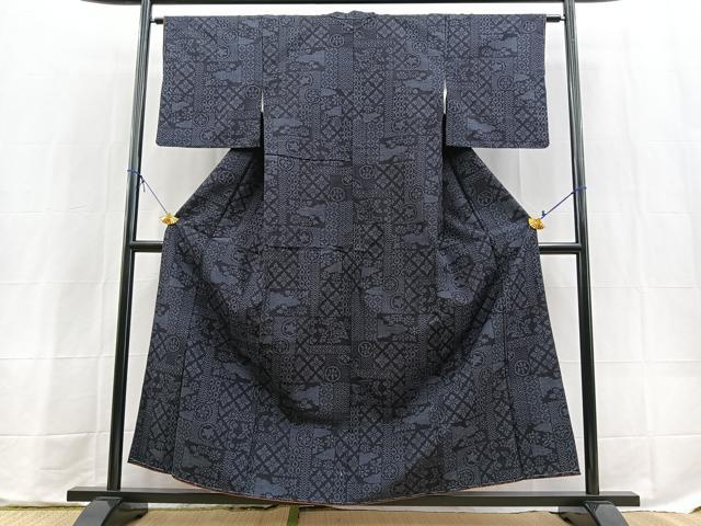 平和屋着物■上質な紬　切嵌吉祥花文　正絹　逸品　未使用　BAAX9754yc