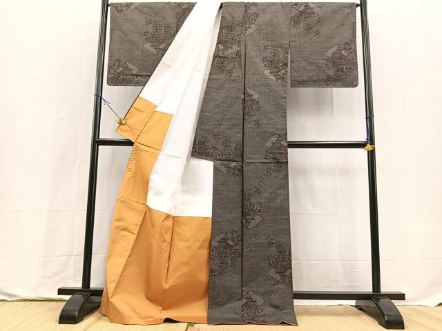 平和屋着物●本場大島紬　9マルキ　風景花文　正絹　逸品　BAAX9760yc