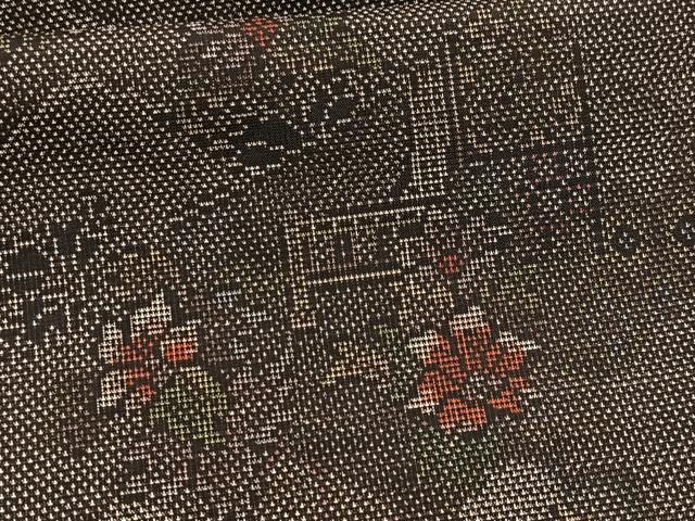 平和屋着物●本場大島紬　9マルキ　風景花文　正絹　逸品　BAAX9760yc