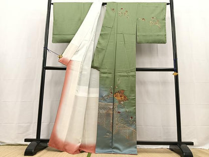 平和屋着物■訪問着　流水扇面花文　暈し染め　金彩　正絹　逸品　未使用　BAAX9761yc