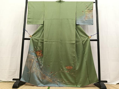 平和屋着物■訪問着　流水扇面花文　暈し染め　金彩　正絹　逸品　未使用　BAAX9761yc