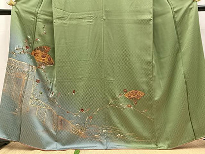 平和屋着物■訪問着　流水扇面花文　暈し染め　金彩　正絹　逸品　未使用　BAAX9761yc