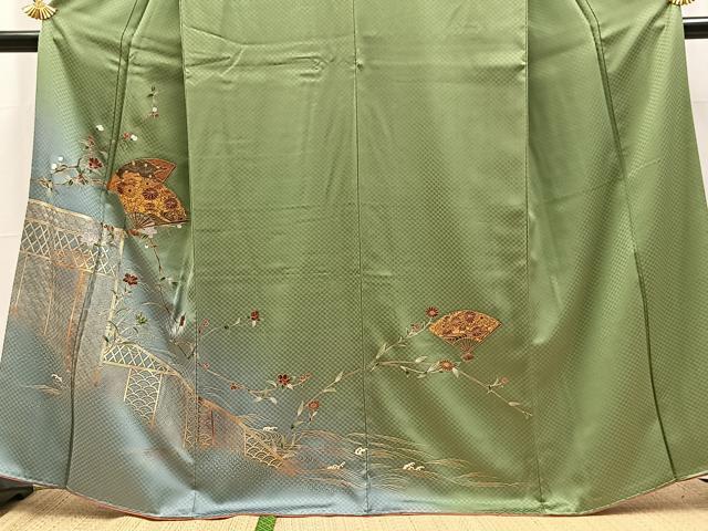平和屋着物■訪問着　流水扇面花文　暈し染め　金彩　正絹　逸品　未使用　BAAX9761yc