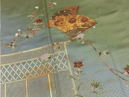 平和屋着物■訪問着　流水扇面花文　暈し染め　金彩　正絹　逸品　未使用　BAAX9761yc