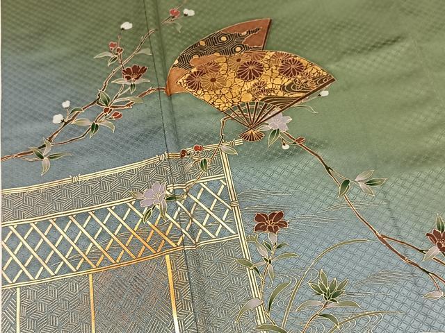 平和屋着物■訪問着　流水扇面花文　暈し染め　金彩　正絹　逸品　未使用　BAAX9761yc