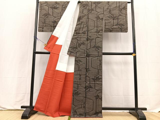 平和屋着物●本場大島紬　泥染め　7マルキ　幾何学文様　浜田絹織物謹製　証紙付き　正絹　逸品　BAAX9762yc