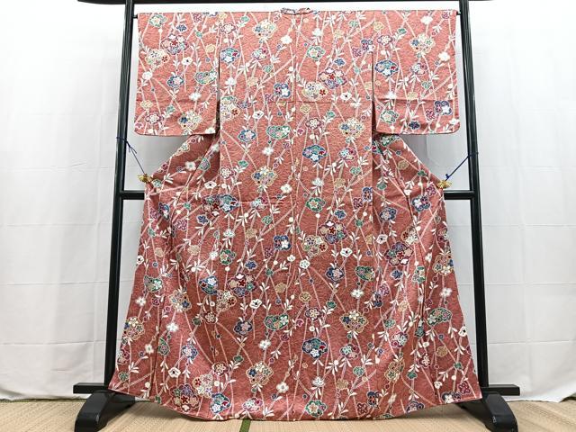 平和屋着物■上質な小紋　草花文　正絹　逸品　BAAX9763yc