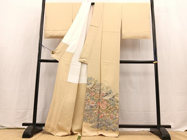 平和屋着物●豪華色留袖　寿光織　飛鶴花文　金糸　正絹　逸品　BAAX9765yc