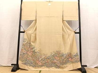 平和屋着物●豪華色留袖　寿光織　飛鶴花文　金糸　正絹　逸品　BAAX9765yc