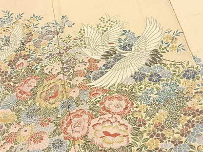 平和屋着物●豪華色留袖　寿光織　飛鶴花文　金糸　正絹　逸品　BAAX9765yc