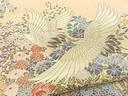 平和屋着物●豪華色留袖　寿光織　飛鶴花文　金糸　正絹　逸品　BAAX9765yc