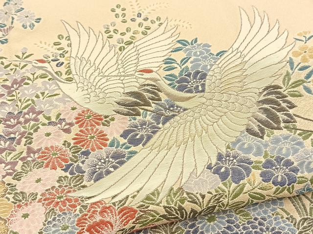平和屋着物●豪華色留袖　寿光織　飛鶴花文　金糸　正絹　逸品　BAAX9765yc