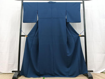 平和屋着物●色無地　胴抜き仕立て　濃藍色　洗える着物　BAAX9768yc