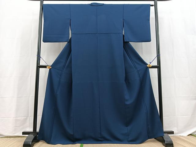 平和屋着物●色無地　胴抜き仕立て　濃藍色　洗える着物　BAAX9768yc