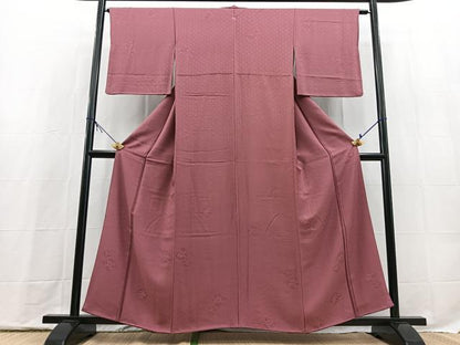平和屋着物■上質な色無地　松皮菱花地紋　浅蘇芳色　正絹　逸品　BAAX9772yc