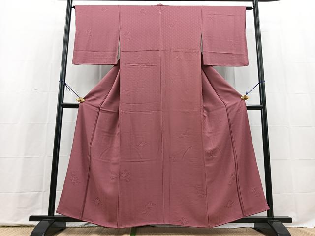 平和屋着物■上質な色無地　松皮菱花地紋　浅蘇芳色　正絹　逸品　BAAX9772yc