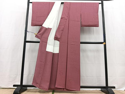 平和屋着物■上質な色無地　松皮菱花地紋　浅蘇芳色　正絹　逸品　BAAX9772yc