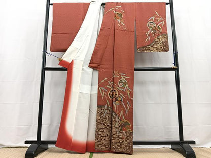 平和屋着物■訪問着　作家物　駒刺繍　流水花蝶丸文　金彩　正絹　逸品　BAAX9776yc