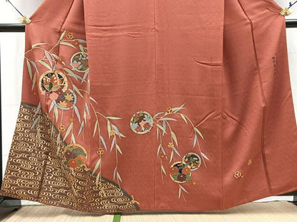 平和屋着物■訪問着　作家物　駒刺繍　流水花蝶丸文　金彩　正絹　逸品　BAAX9776yc