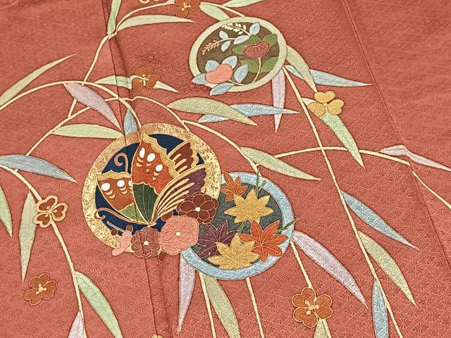 平和屋着物■訪問着　作家物　駒刺繍　流水花蝶丸文　金彩　正絹　逸品　BAAX9776yc