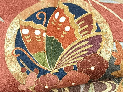 平和屋着物■訪問着　作家物　駒刺繍　流水花蝶丸文　金彩　正絹　逸品　BAAX9776yc