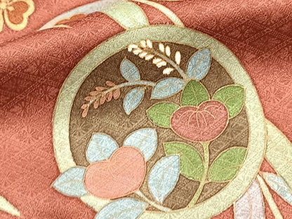平和屋着物■訪問着　作家物　駒刺繍　流水花蝶丸文　金彩　正絹　逸品　BAAX9776yc