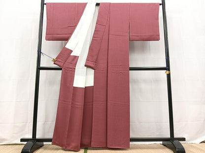 平和屋着物■上質な色無地　作家物　紋意匠　浅蘇芳色　正絹　逸品　BAAX9777yc