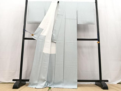 平和屋着物●上質な色無地　唐草地紋　藍白色　ロング丈　正絹　逸品　未使用　BAAX9788yc