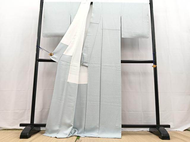 平和屋着物●上質な色無地　唐草地紋　藍白色　ロング丈　正絹　逸品　未使用　BAAX9788yc