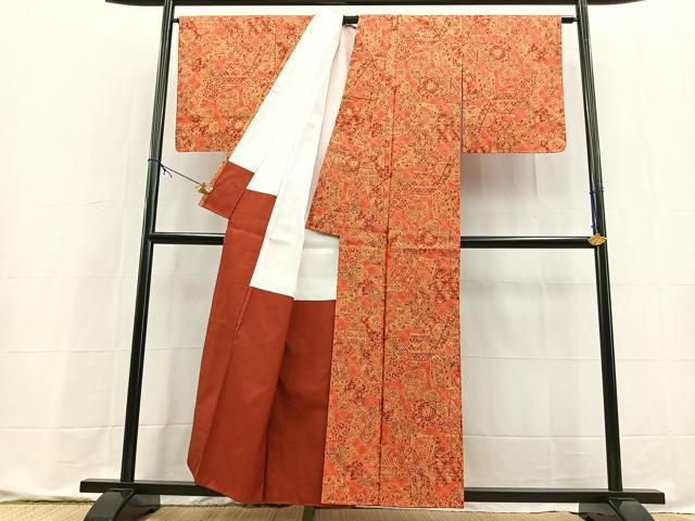 平和屋着物■本場染大島紬　切嵌更紗動物花文　正絹　逸品　BAAX9790yc