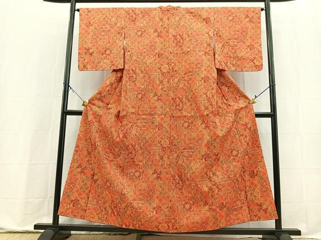 平和屋着物■本場染大島紬　切嵌更紗動物花文　正絹　逸品　BAAX9790yc