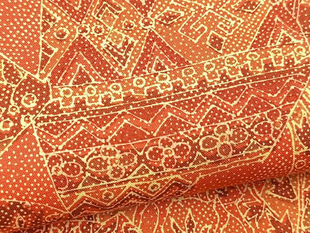 平和屋着物■本場染大島紬　切嵌更紗動物花文　正絹　逸品　BAAX9790yc