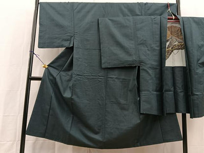 平和屋着物■男性　紬　アンサンブル　長羽織　100亀甲　亀甲文様　羽裏：鷹　正絹　逸品　BAAX9791yc