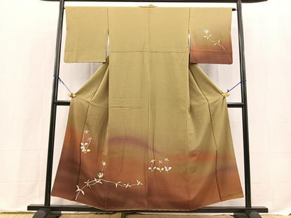 平和屋着物■訪問着　ろうけつ染め　草花文　暈し染め　草花文　正絹　逸品　BAAX9792yc