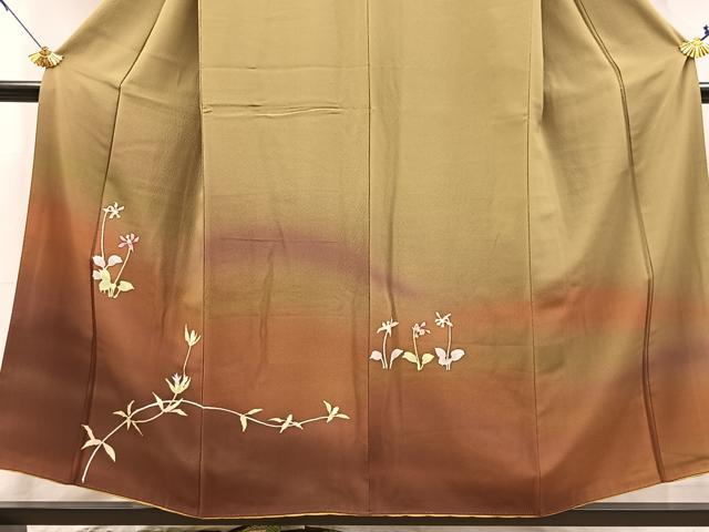 平和屋着物■訪問着　ろうけつ染め　草花文　暈し染め　草花文　正絹　逸品　BAAX9792yc