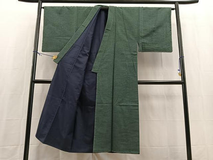 平和屋着物■男性　紬　アンサンブル　長羽織　霞文　正絹　逸品　BAAX9801yc