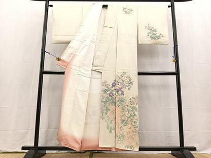 平和屋着物■訪問着　手描き　草花文　暈し染め　正絹　逸品　BAAX9806yc
