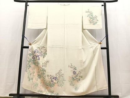 平和屋着物■訪問着　手描き　草花文　暈し染め　正絹　逸品　BAAX9806yc