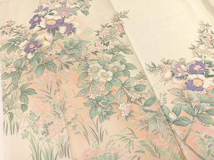 平和屋着物■訪問着　手描き　草花文　暈し染め　正絹　逸品　BAAX9806yc