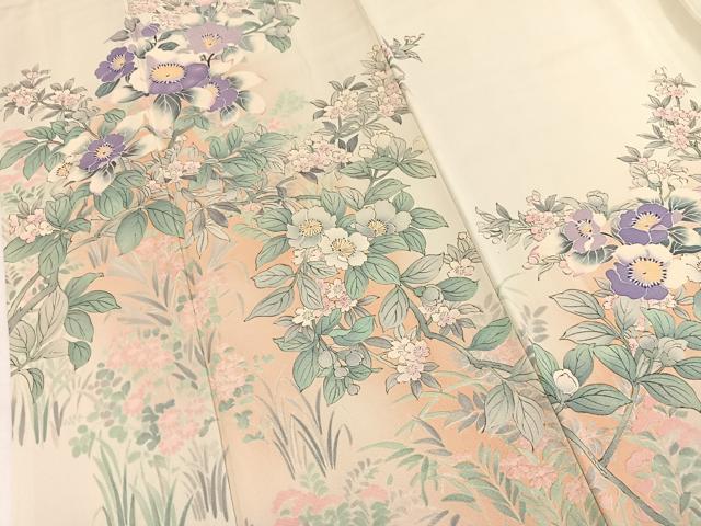 平和屋着物■訪問着　手描き　草花文　暈し染め　正絹　逸品　BAAX9806yc