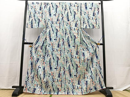 平和屋着物■上質な小紋　短冊花文　正絹　逸品　未使用　BAAX9811yc