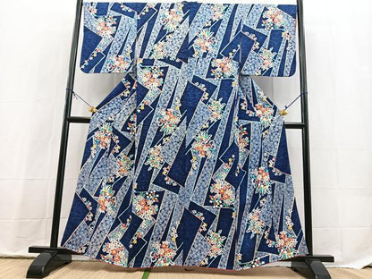 平和屋着物■上質な小紋　絞り　幾何学花文　正絹　逸品　BAAX9812yc
