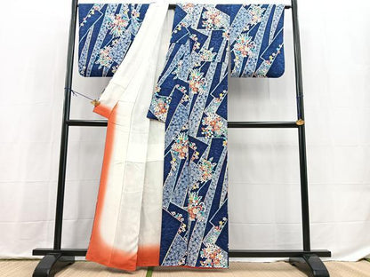 平和屋着物■上質な小紋　絞り　幾何学花文　正絹　逸品　BAAX9812yc