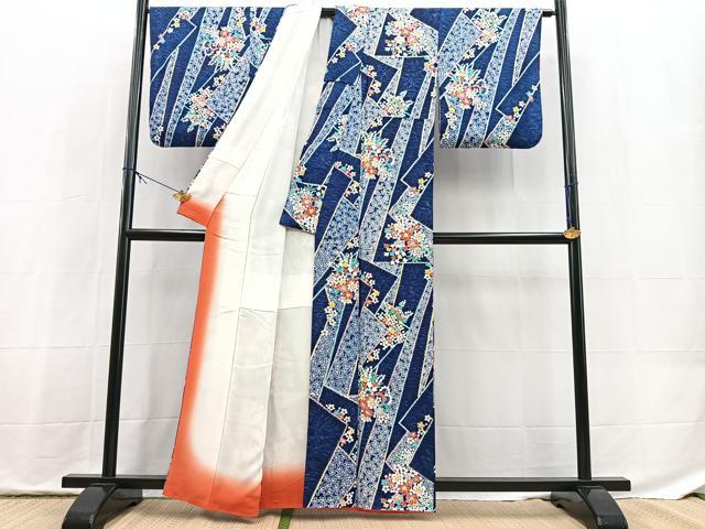 平和屋着物■上質な小紋　絞り　幾何学花文　正絹　逸品　BAAX9812yc