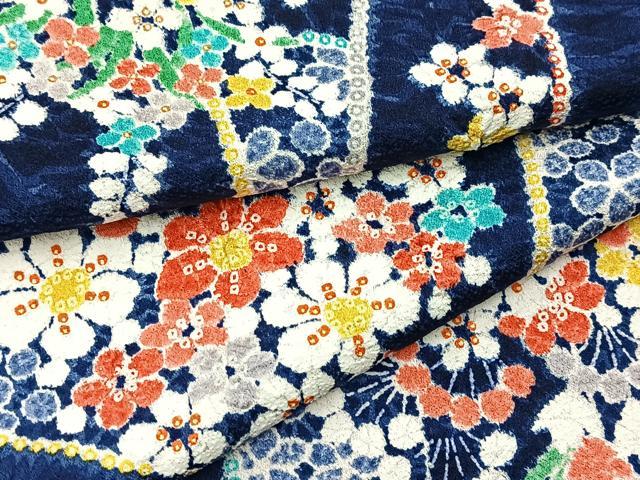 平和屋着物■上質な小紋　絞り　幾何学花文　正絹　逸品　BAAX9812yc