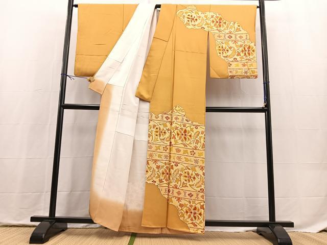 平和屋着物■訪問着　作家物　手描き　更紗花文　正絹　逸品　BAAX9814yc